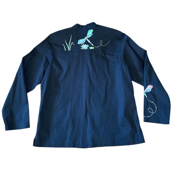 Vintage NWOT Quaker Factory Black Embroidered Dragon Fly Zip Front POCKET - Picture 5 of 9